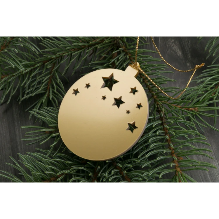 Christmas Tree Baubles made of Gold Plexi - size 60x69mm - any UV print - BDR025