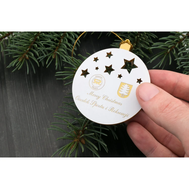 Christmas Tree Baubles made of Gold Plexi - size 60x69mm - any UV print - BDR025