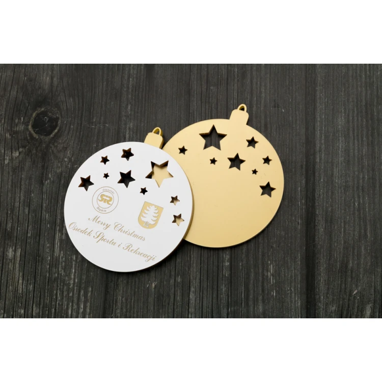 Christmas Tree Baubles made of Gold Plexi - size 60x69mm - any UV print - BDR025