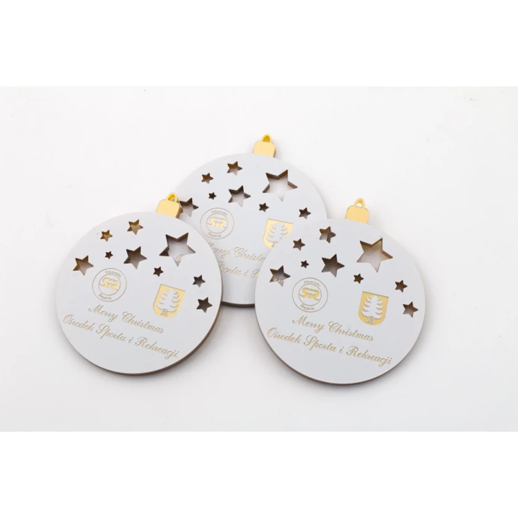 Christmas Tree Baubles made of Gold Plexi - size 60x69mm - any UV print - BDR025