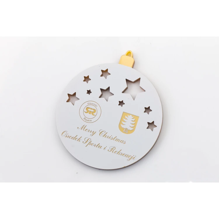 Christmas Tree Baubles made of Gold Plexi - size 60x69mm - any UV print - BDR025