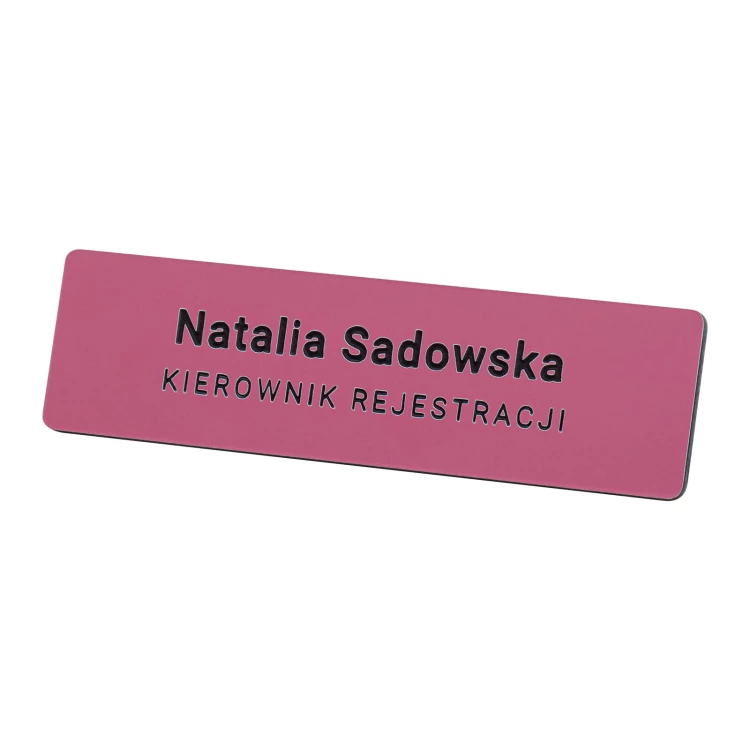 Employee badge - pink with black engraving - 69x19mm - rounded corners - ID140