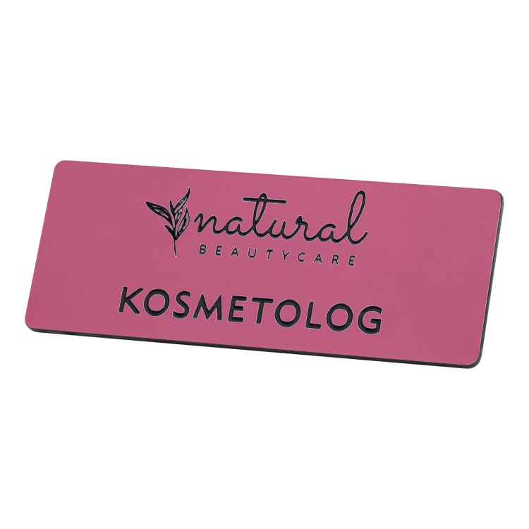 Employee badge - pink with black engraving - 69x19mm - rounded corners - ID140