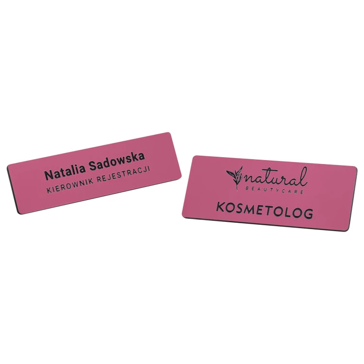 Employee badge - pink with black engraving - 69x19mm - rounded corners - ID140