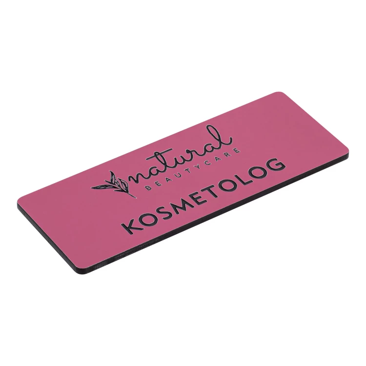Employee badge - pink with black engraving - 69x19mm - rounded corners - ID140
