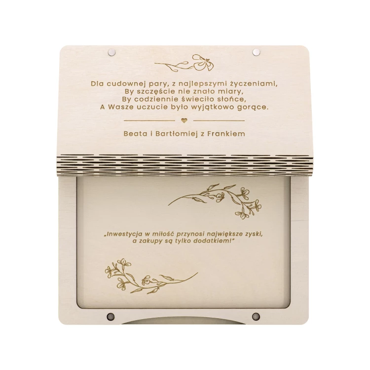 Money box with engraving and dedication - personalised wedding gift - size 110x170mm - SNP002