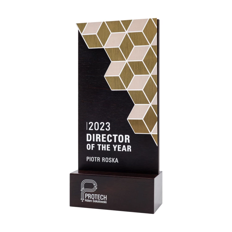 Wooden business statuette with UV printing - award for exceptional achievement - height 22 cm - DTA138