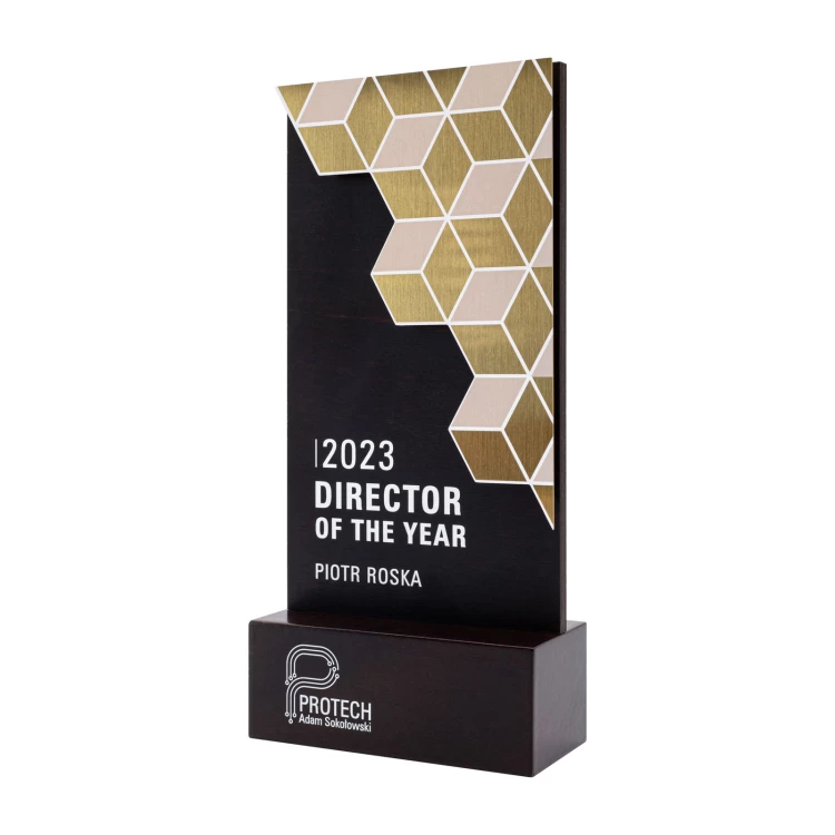 Wooden business statuette with UV printing - award for exceptional achievement - height 22 cm - DTA138