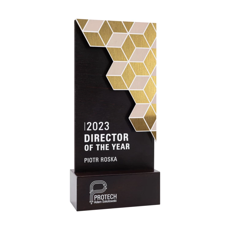 Wooden business statuette with UV printing - award for exceptional achievement - height 22 cm - DTA138
