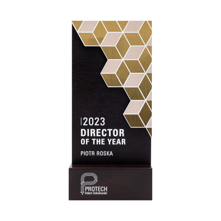 Wooden business statuette with UV printing - award for exceptional achievement - height 22 cm - DTA138
