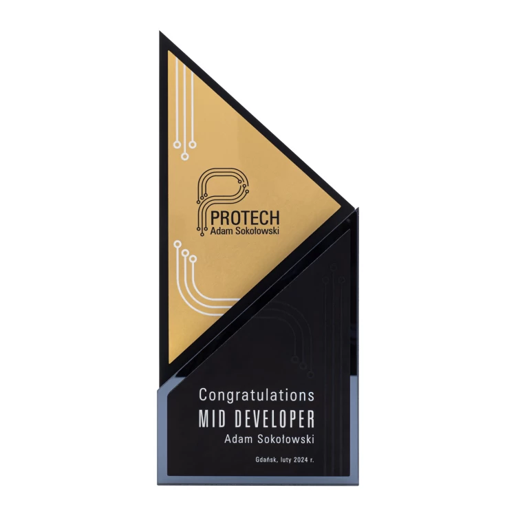 Business statuette - gold aluminium and graphite mirror acrylic - H 23 cm - DTA139