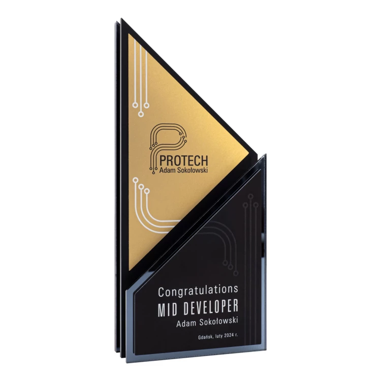 Business statuette - gold aluminium and graphite mirror acrylic - H 23 cm - DTA139