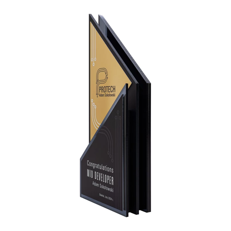 Business statuette - gold aluminium and graphite mirror acrylic - H 23 cm - DTA139
