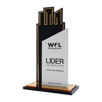 UV printed business statuette - aluminium and gold mirror acrylic - H 23 cm - DTA140