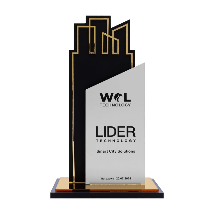 UV printed business statuette - aluminium and gold mirror acrylic - H 23 cm - DTA140