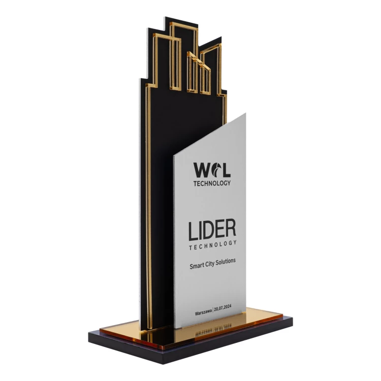 UV printed business statuette - aluminium and gold mirror acrylic - H 23 cm - DTA140