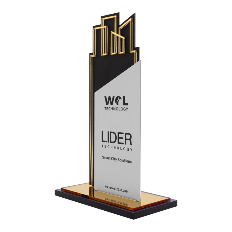 UV printed business statuette - aluminium and gold mirror acrylic - H 23 cm - DTA140