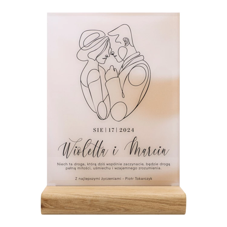 Acrylic statuette on wooden pedestal - wedding gift - height 21 cm - DTA142