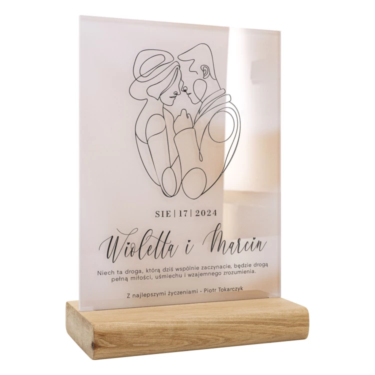 Acrylic statuette on wooden pedestal - wedding gift - height 21 cm - DTA142