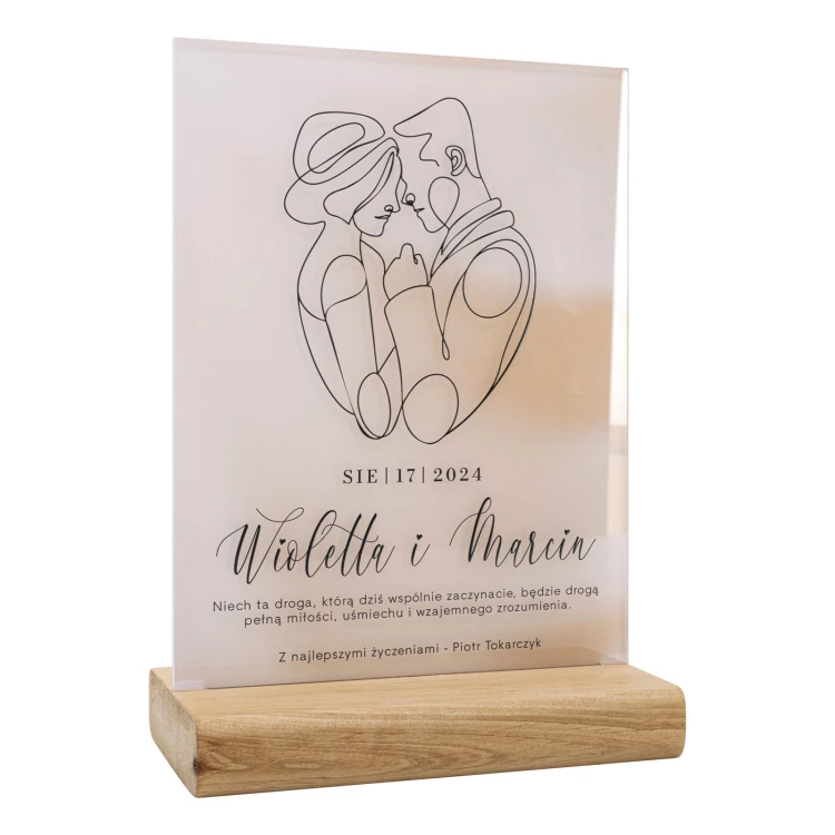 Acrylic statuette on wooden pedestal - wedding gift - height 21 cm - DTA142