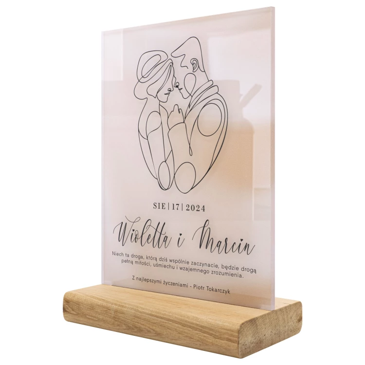 Acrylic statuette on wooden pedestal - wedding gift - height 21 cm - DTA142