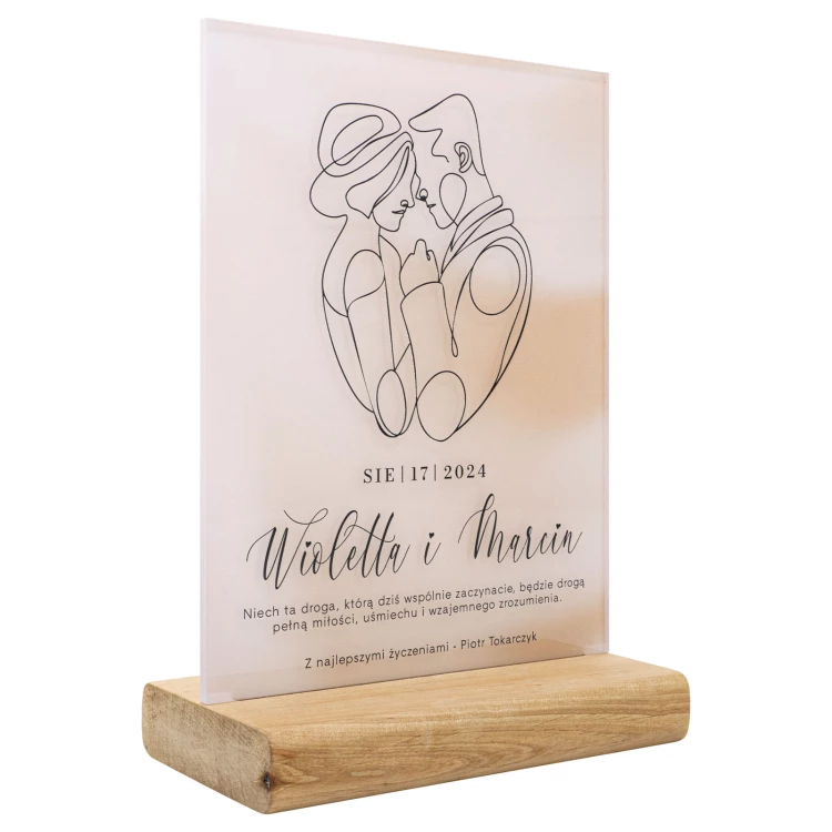 Acrylic statuette on wooden pedestal - wedding gift - height 21 cm - DTA142