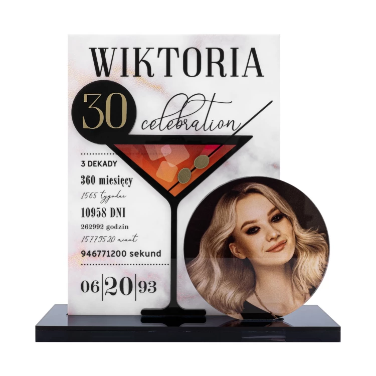 Statuette with photo - birthday gift - graphite mirror acrylic - height 21 cm - DTA144