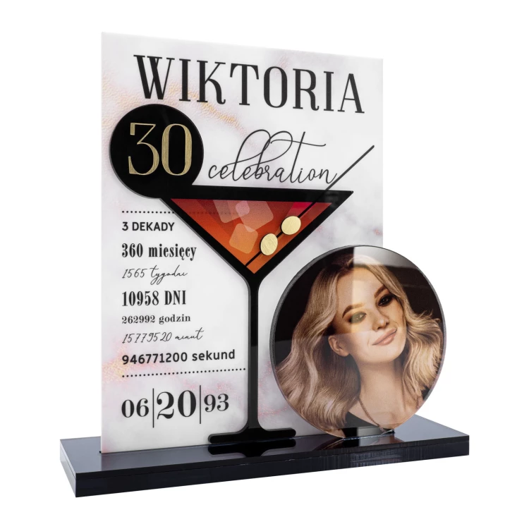 Statuette with photo - birthday gift - graphite mirror acrylic - height 21 cm - DTA144
