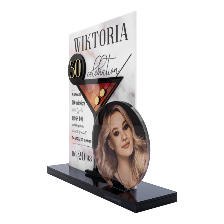 Statuette with photo - birthday gift - graphite mirror acrylic - height 21 cm - DTA144
