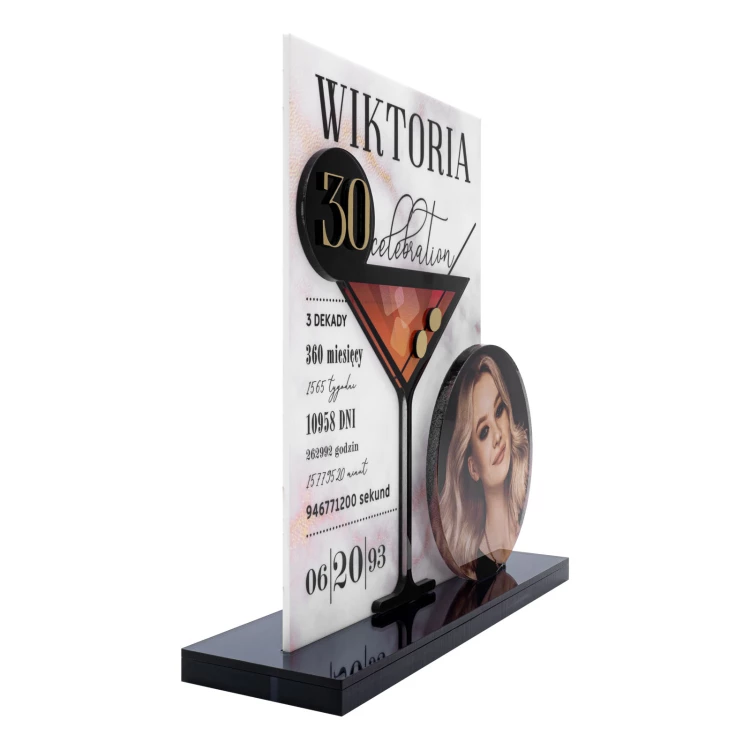Statuette with photo - birthday gift - graphite mirror acrylic - height 21 cm - DTA144