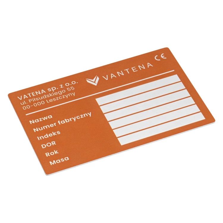 Aluminium nameplate - 100x65mm - NANODRUK - TAN009