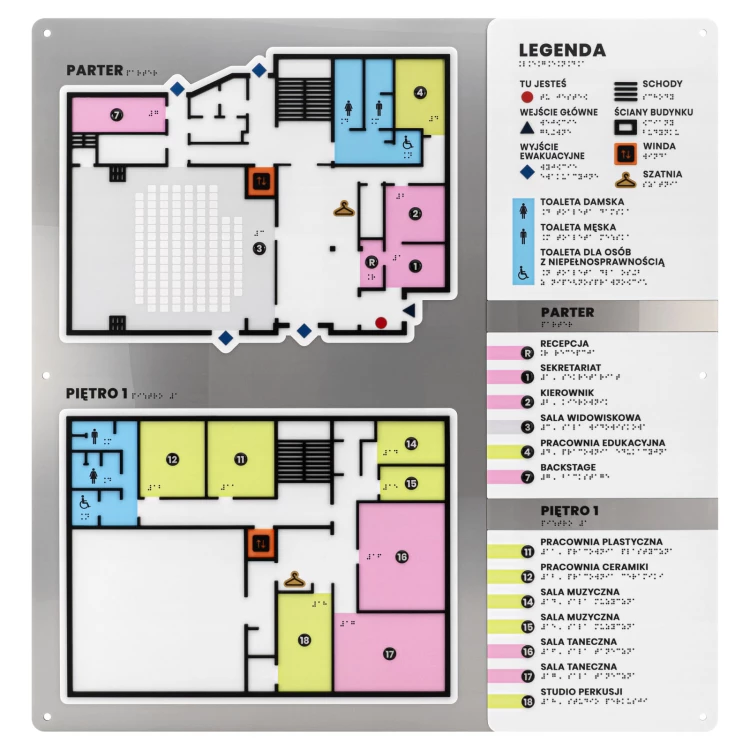 Braille plan with ADA material, 3D doming, laminate and acrylic - Dimension 750x785 mm - TAB695