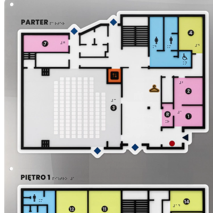 Braille plan with ADA material, 3D doming, laminate and acrylic - Dimension 750x785 mm - TAB695