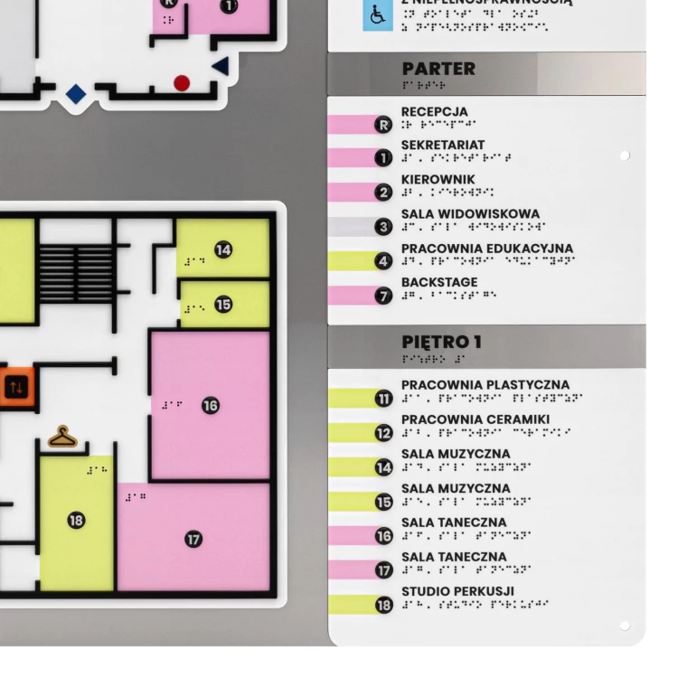 Braille plan with ADA material, 3D doming, laminate and acrylic - Dimension 750x785 mm - TAB695