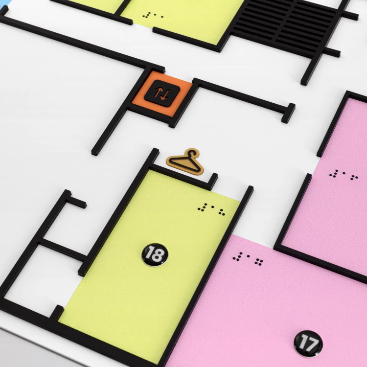 Braille plan with ADA material, 3D doming, laminate and acrylic - Dimension 750x785 mm - TAB695