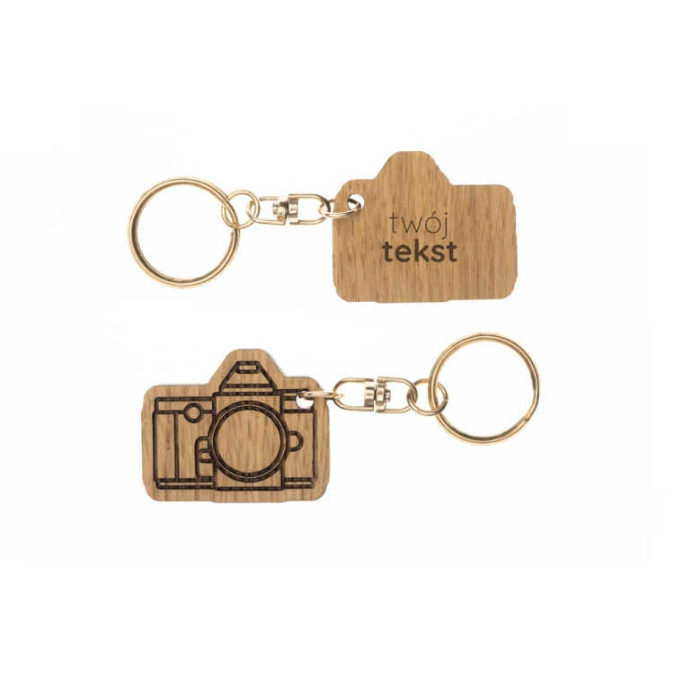 Retro Camera Keychain - Light Oak Wood - Custom Engraving - BP158