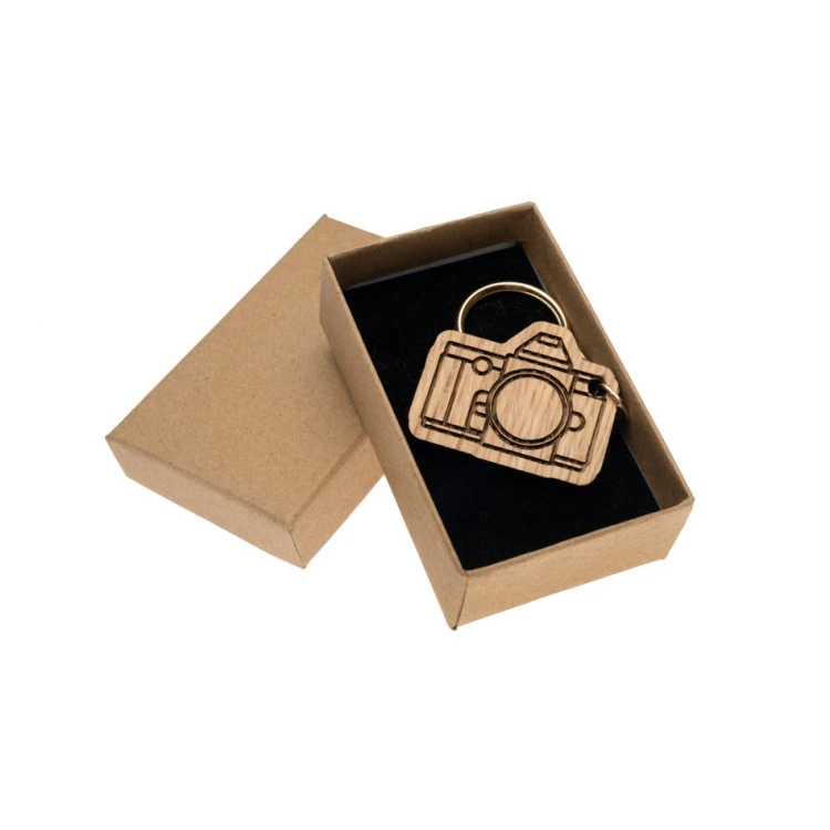 Retro Camera Keychain - Light Oak Wood - Custom Engraving - BP158