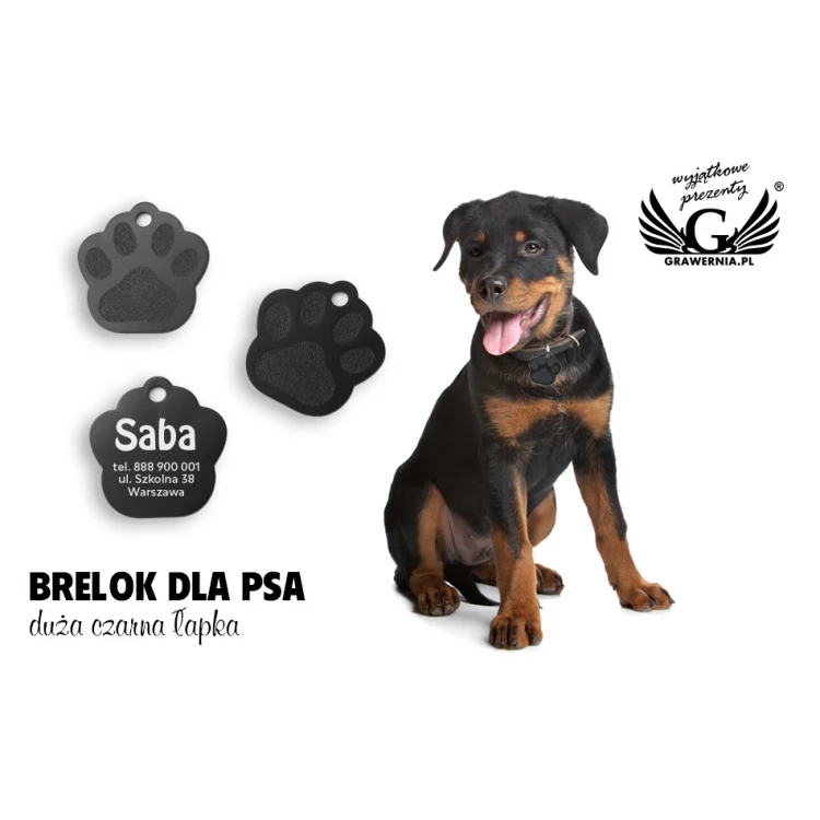 Dog and Cat Keychain - BLACK LARGE PAW - BDZ005