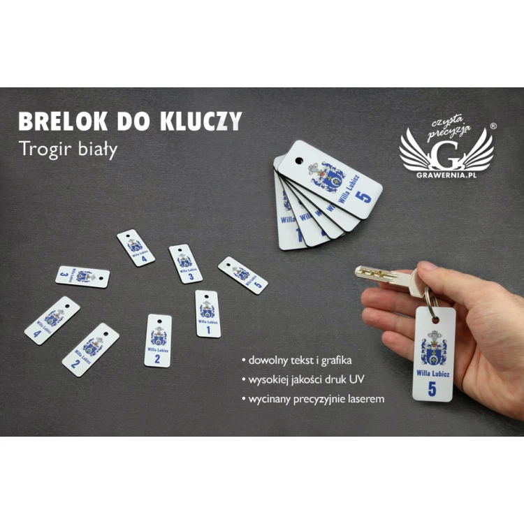 Keychain - TROGIR white with UV print with your custom graphic