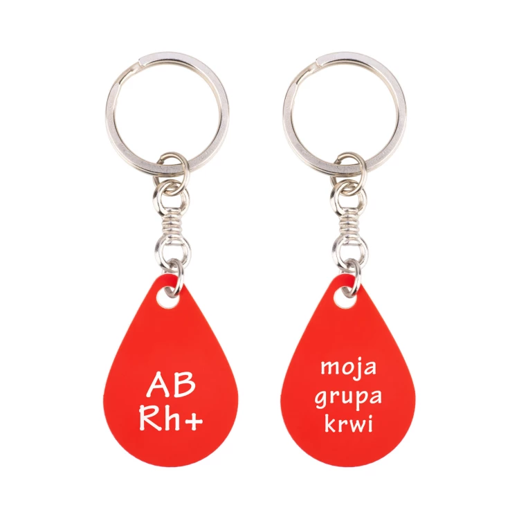 Keychain with Your Blood Type - Red Engraving Laminate - Size 25x36mm - BRL029