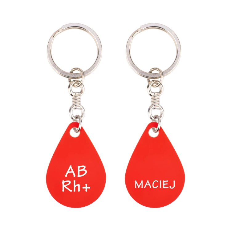 Keychain with Your Blood Type - Red Engraving Laminate - Size 25x36mm - BRL029