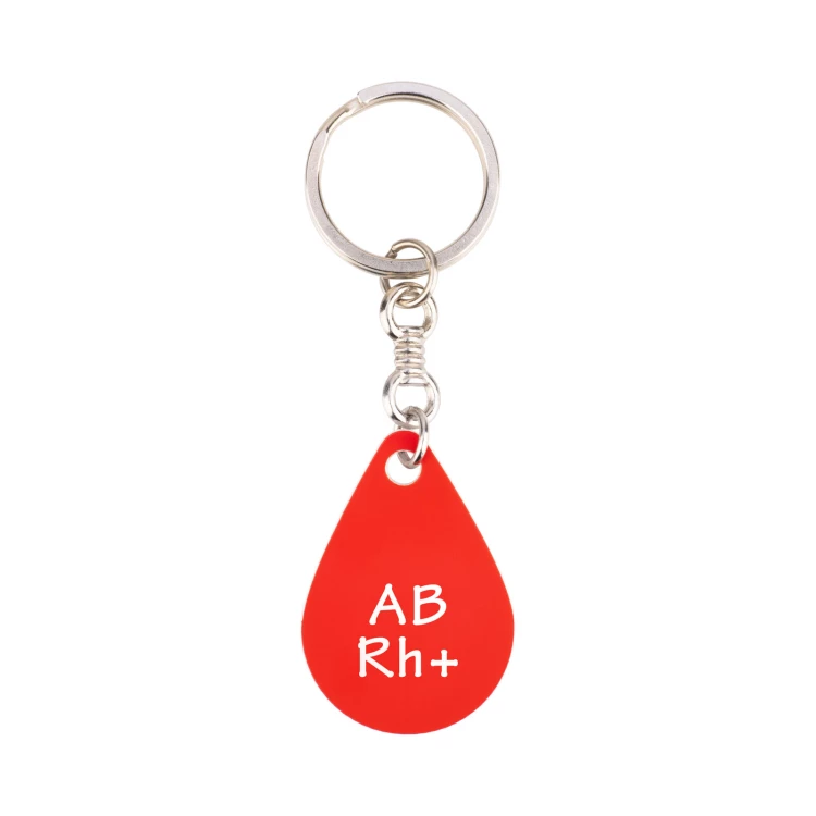 Keychain with Your Blood Type - Red Engraving Laminate - Size 25x36mm - BRL029