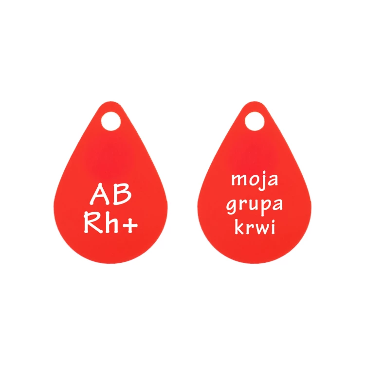 Keychain with Your Blood Type - Red Engraving Laminate - Size 25x36mm - BRL029