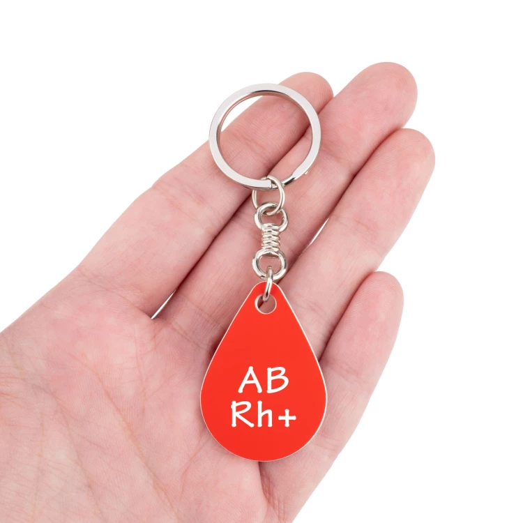 Keychain with Your Blood Type - Red Engraving Laminate - Size 25x36mm - BRL029