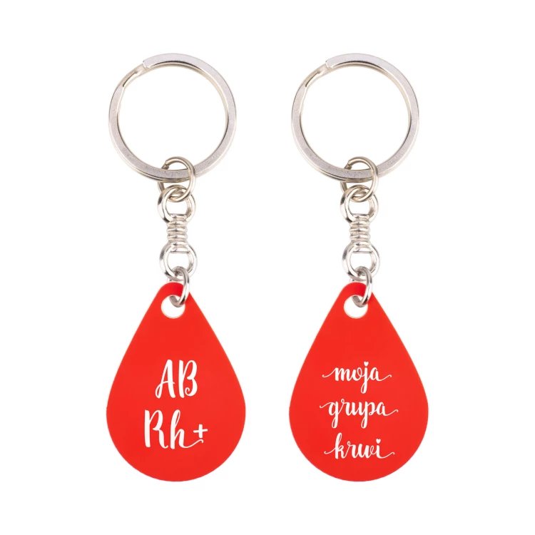 Keychain with Your Blood Type - Red Engraving Laminate - Size 25x36mm - BRL030
