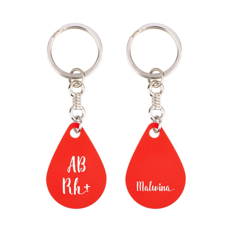 Keychain with Your Blood Type - Red Engraving Laminate - Size 25x36mm - BRL030