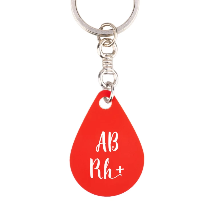Keychain with Your Blood Type - Red Engraving Laminate - Size 25x36mm - BRL030