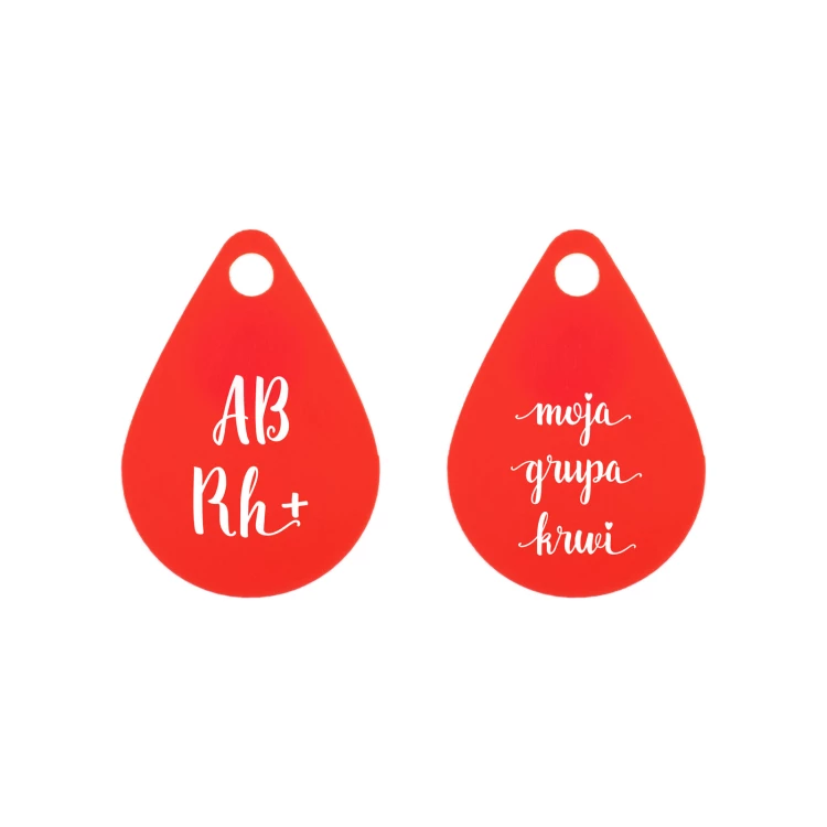 Keychain with Your Blood Type - Red Engraving Laminate - Size 25x36mm - BRL030