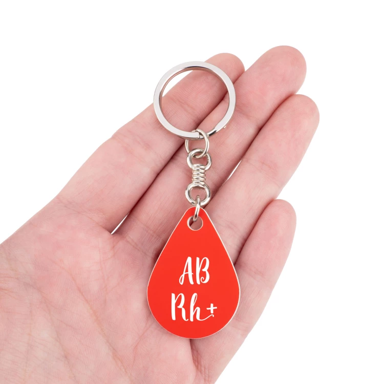 Keychain with Your Blood Type - Red Engraving Laminate - Size 25x36mm - BRL030