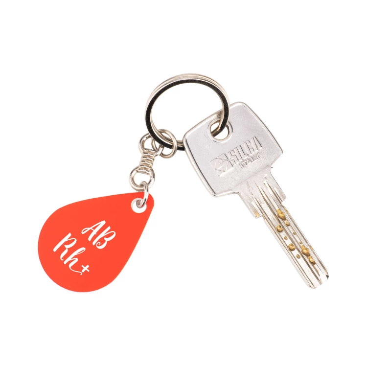Keychain with Your Blood Type - Red Engraving Laminate - Size 25x36mm - BRL030